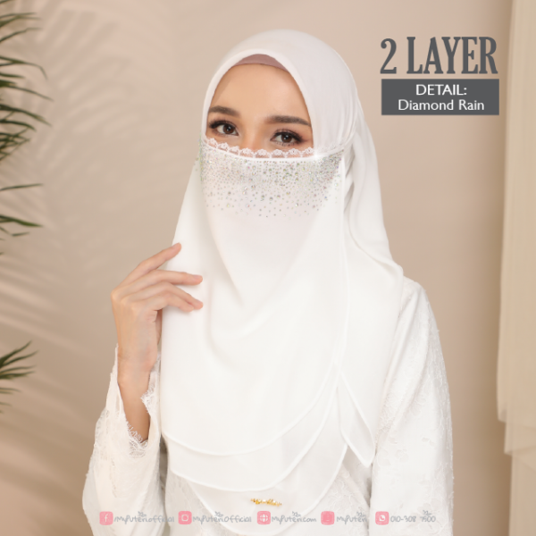 [⭐TOP] ALYA Purdah Bride [OFF WHITE] - 2 Layer Diamond Rain