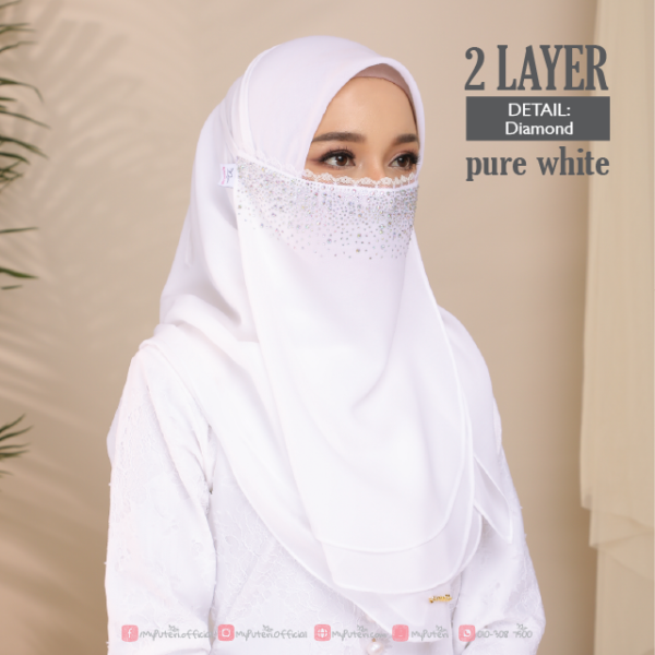 ALYA Purdah Bride [PURE WHITE] - 2 Layer Diamond Rain